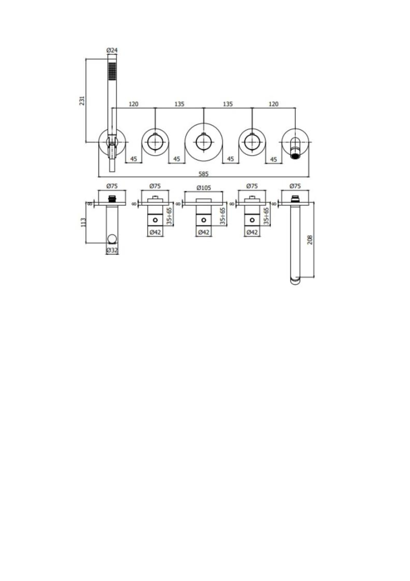 Смеситель для ванны Paffoni Modular Box MDE001CR термостат (внешняя часть)