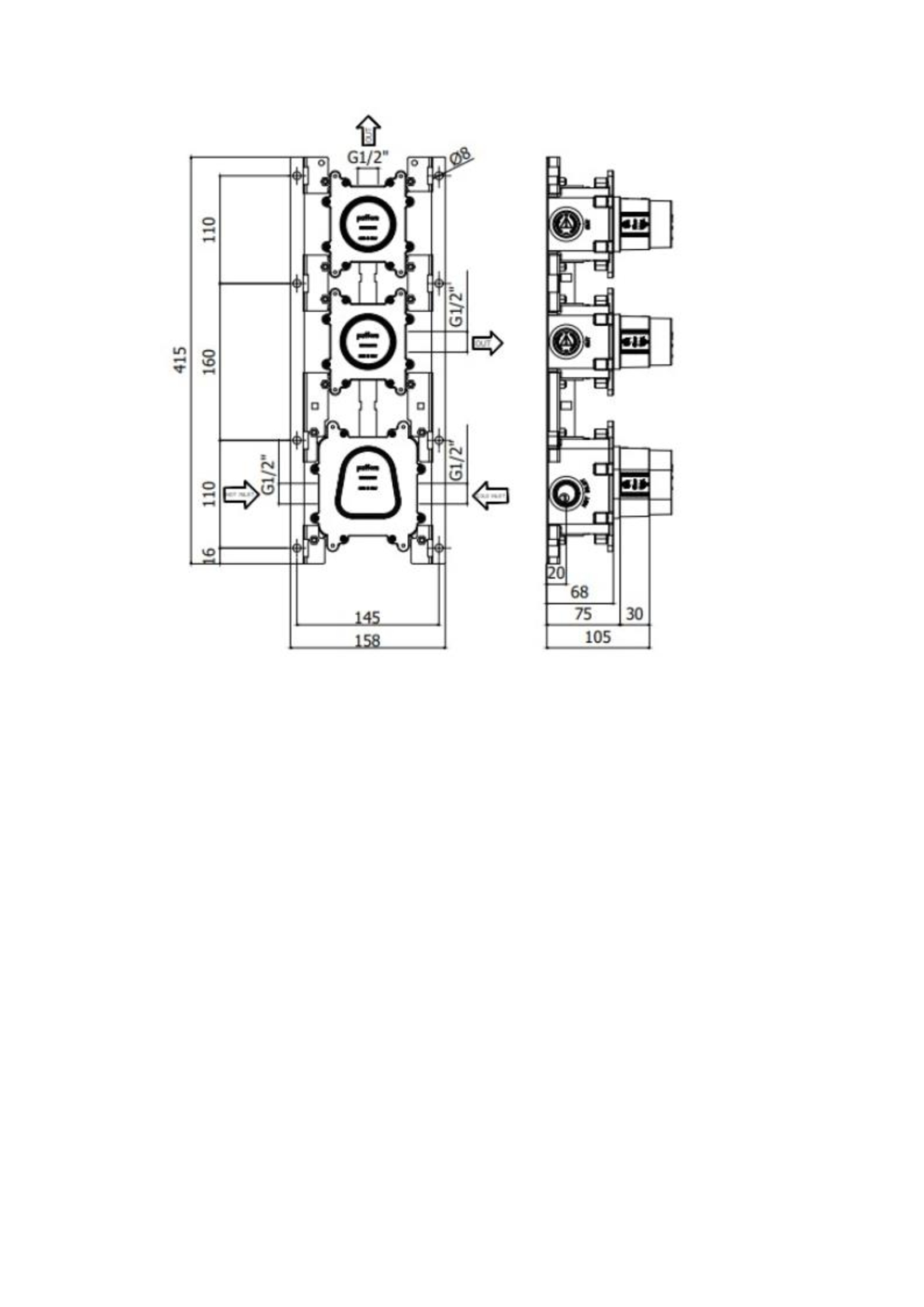 Система скрытого  монтажа MDBOX018 для термостатического смесителя